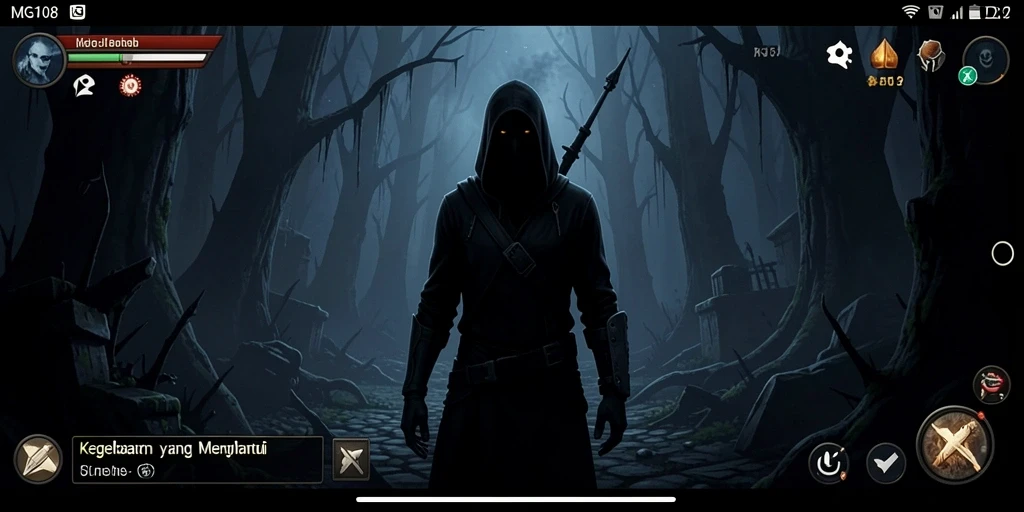 Screenshot gameplay MG108 menampilkan suasana horor yang mendalam dan menegangkan.